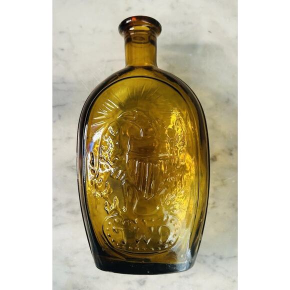 Vintage Franklin TWD Yellow Glass Bottle Lady Liberty American Eagle Collector - Picture 2 of 12